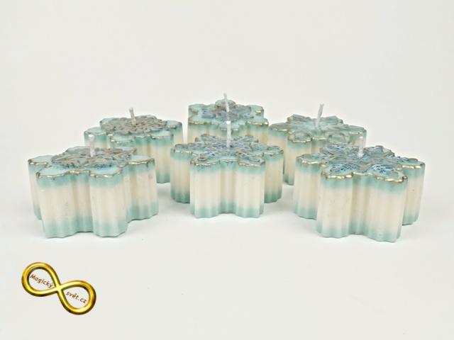 Svíčka vločka tyrkysová se zlatou patinou