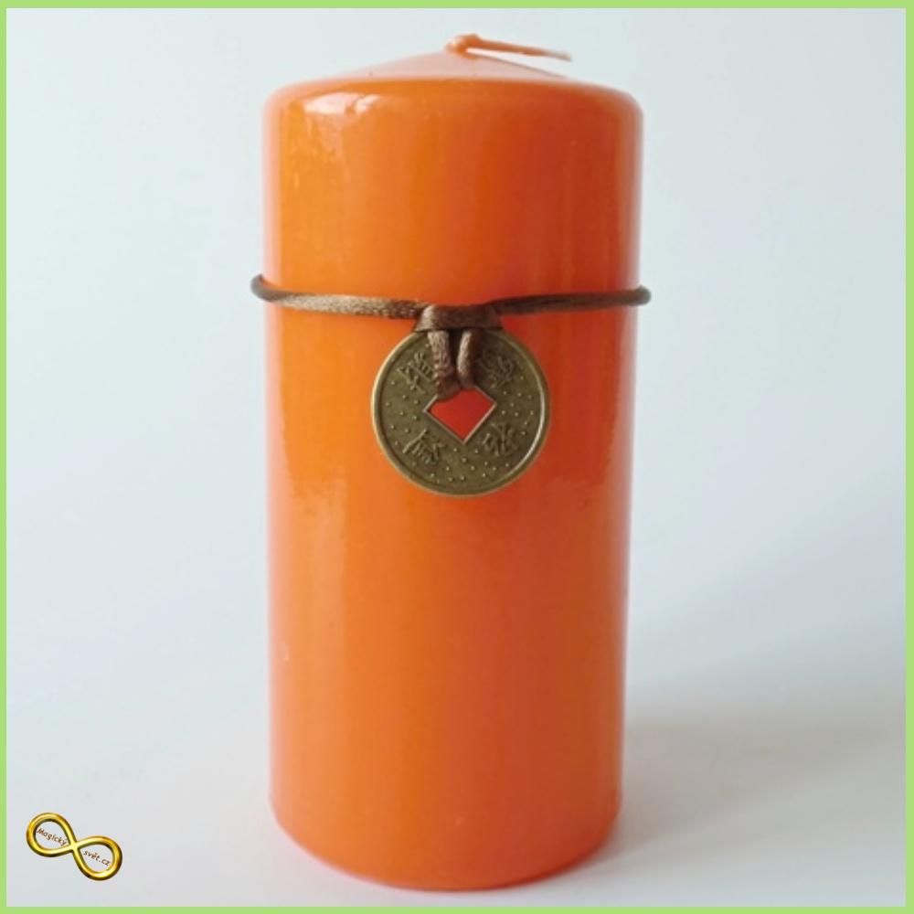 Svíčka s čínskou mincí oranžová - velká
