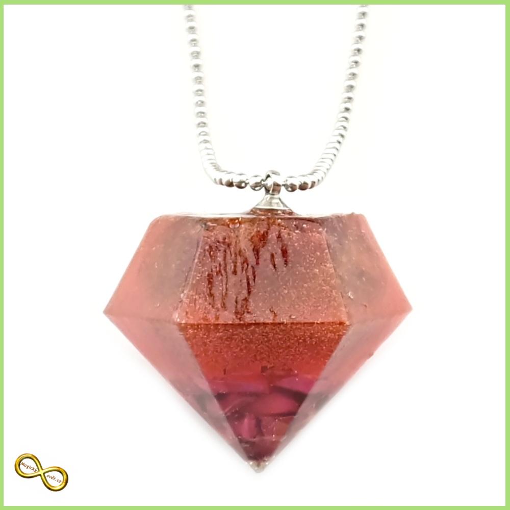 Náhrdelník "Resin" tvar diamant oranžový