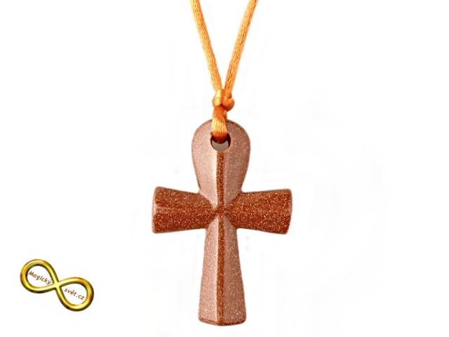 Náhrdelník s egyptským křížem Ankh Avanturin oranžový