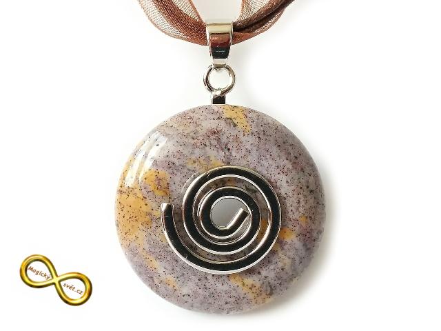Náhrdelník s malým jaspisovým donutem a spirálou