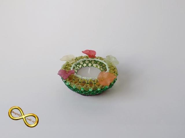 Svícínek na čajovou svíčku korálkový podzimní