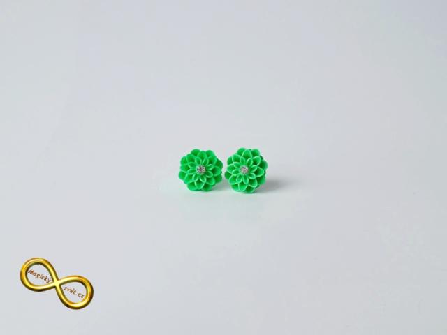 Náušnice astry zelené s bílými šatony
