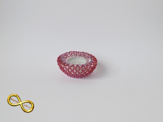 Svícínek na čajovou svíčku korálkový červený