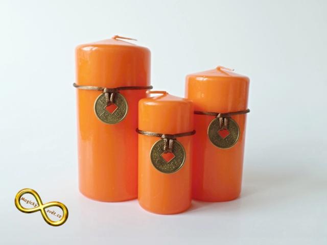 Svíčka s čínskou mincí oranžová - velká