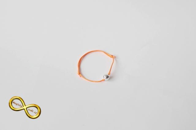 Náramek neon oranžový s korálkou - střední