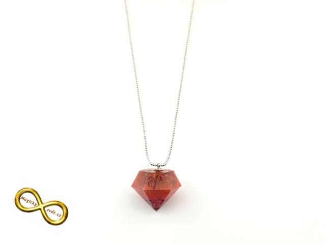 Náhrdelník "Resin" tvar diamant oranžový