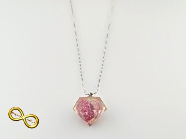 Náhrdelník "Resin" tvar diamant růžovo-fialový