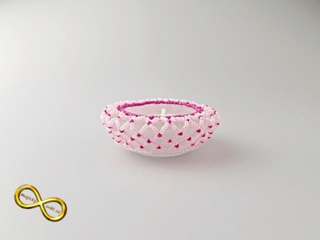 Svícínek na čajovou svíčku korálkový růžový