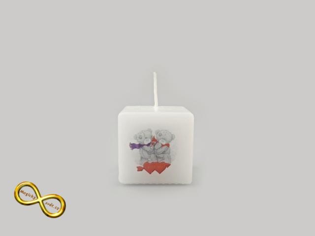 Svíčka kostka bílá s medvídky