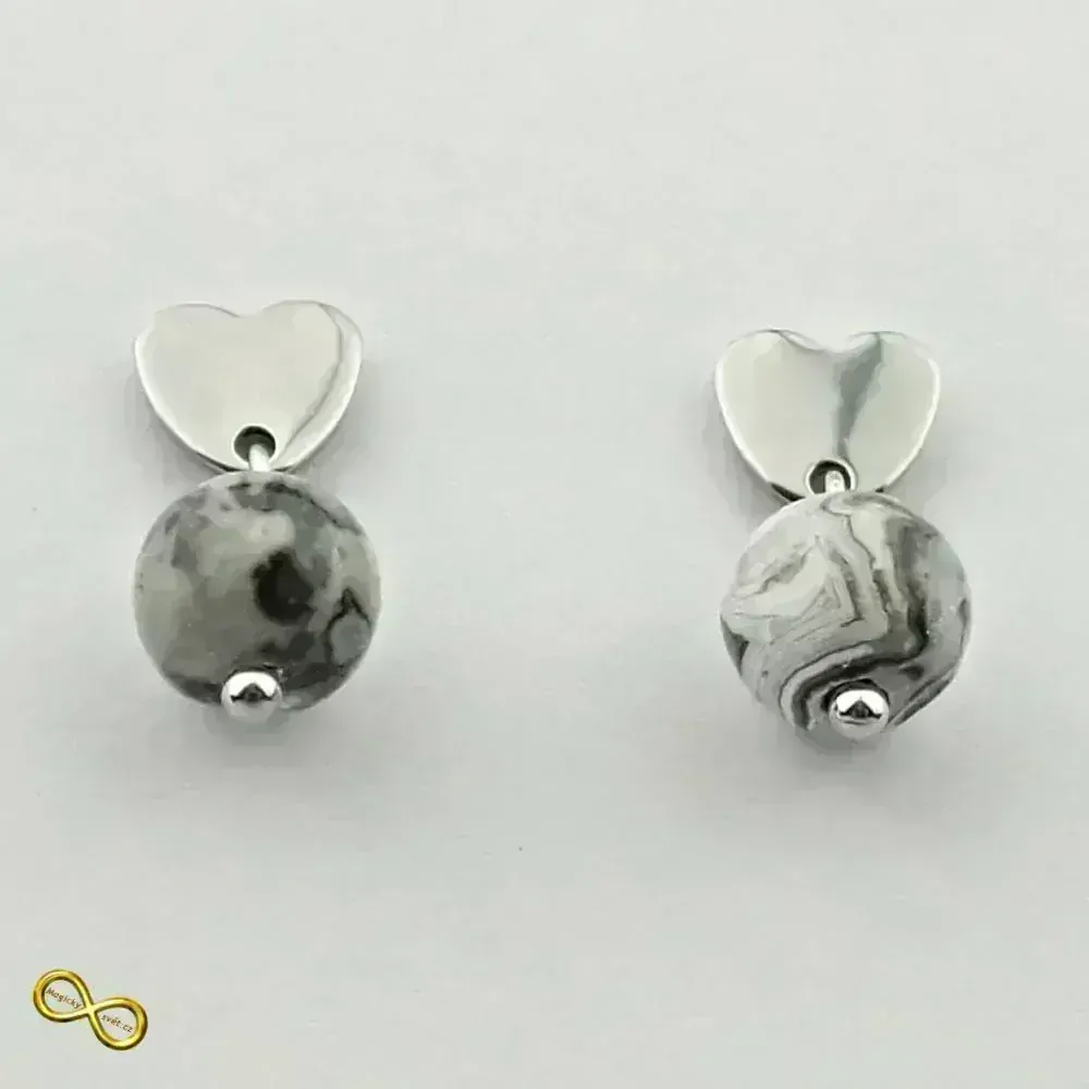 Náušnice srdce s Jaspisem Picasso