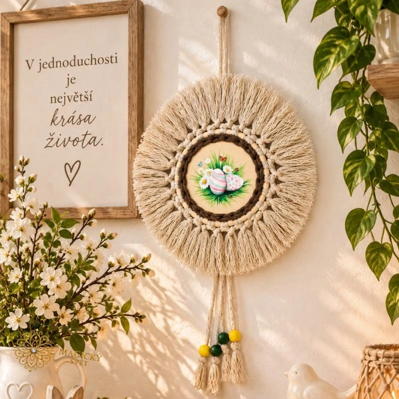 Velikonoční radost – ručně vyráběná BOHO dekorace na zeď