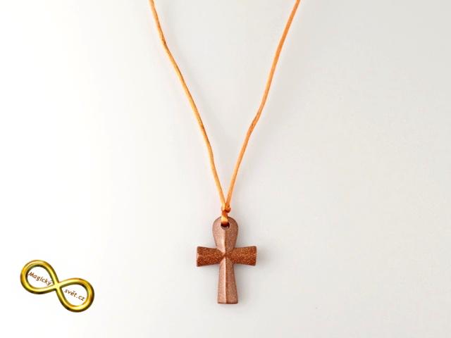 Náhrdelník s egyptským křížem Ankh Avanturin oranžový