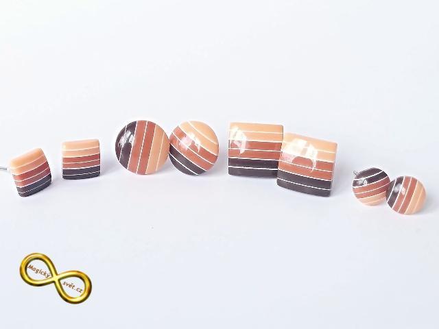 Náušnice proužky hnědé - 4 velikosti