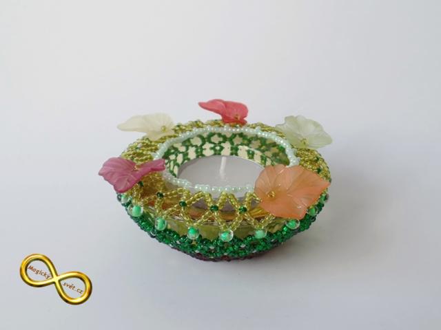 Svícínek na čajovou svíčku korálkový podzimní