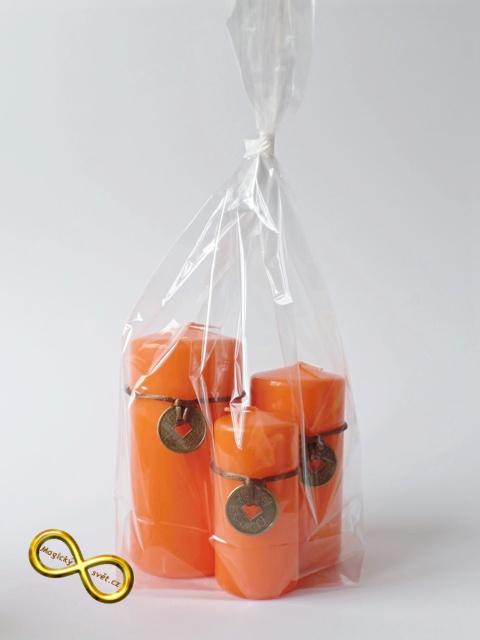 Svíčka s čínskou mincí oranžová - střední