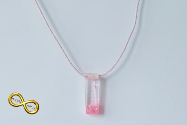 Náhrdelník "Resin" tvar plochý hranol růžový