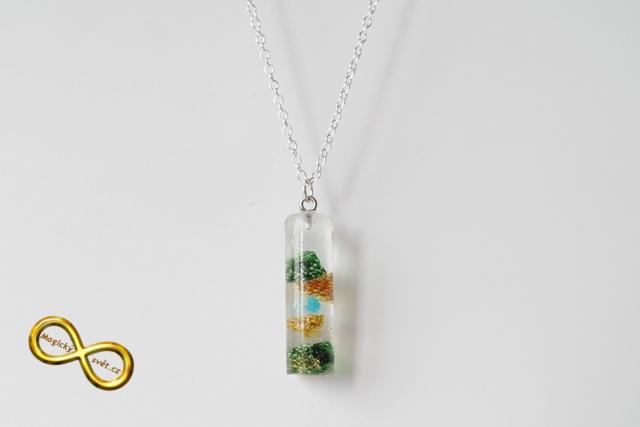 Náhrdelník "Resin" tvar válec žluto-zelený