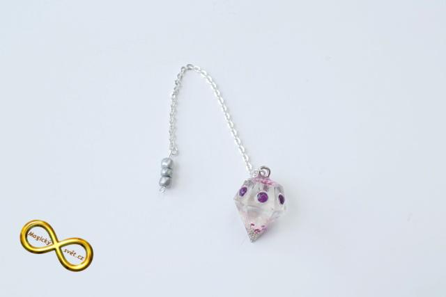 Kyvadlo "Resin" čiré s fialovým zdobením s návodem