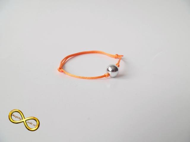 Náramek neon oranžový s korálkou - střední