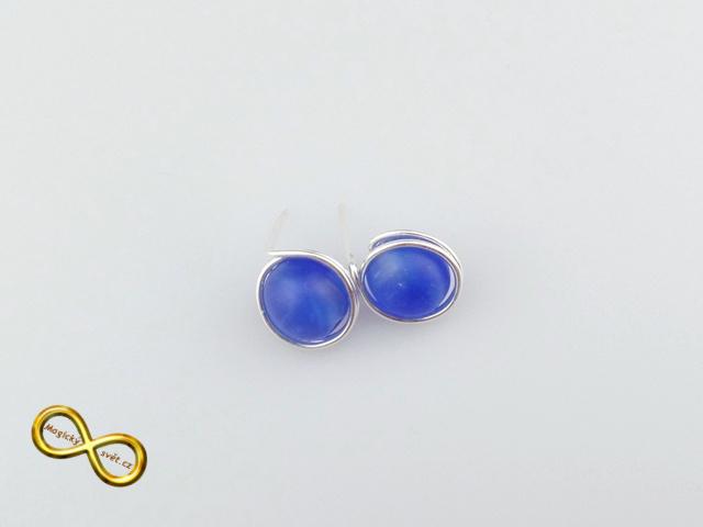 Náušnice korálky v drátku modré