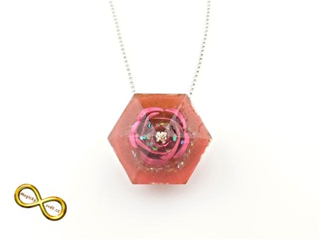 Náhrdelník "Resin" tvar diamant oranžový