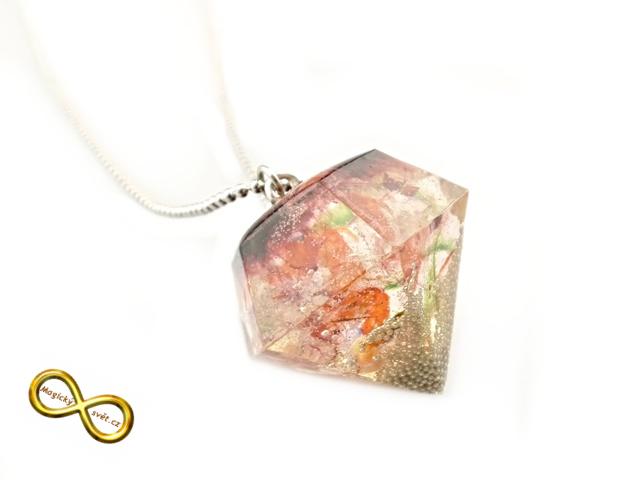 Náhrdelník "Resin" tvar diamant barevný