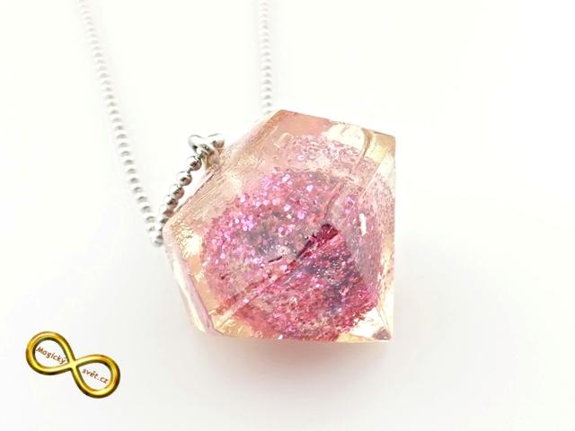 Náhrdelník "Resin" tvar diamant růžovo-fialový