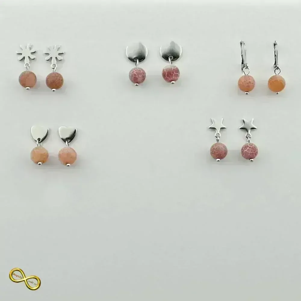 Náušnice srdce s Achátem červeným matným