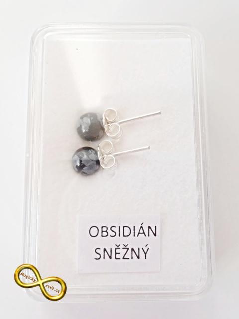 Náušnice kuličky z obsidiánu sněžného
