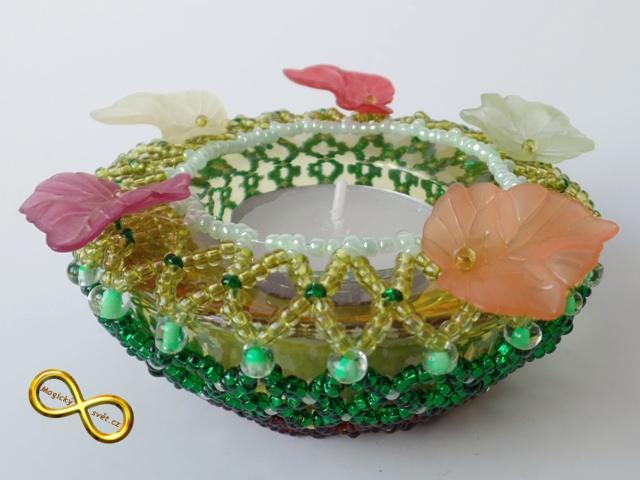 Svícínek na čajovou svíčku korálkový podzimní