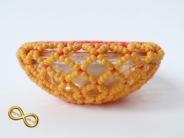 Svícínek na čajovou svíčku korálkový oranžový