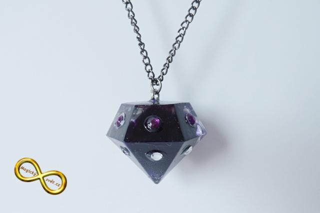 Náhrdelník "Resin" tvar diamant fialový s šatony