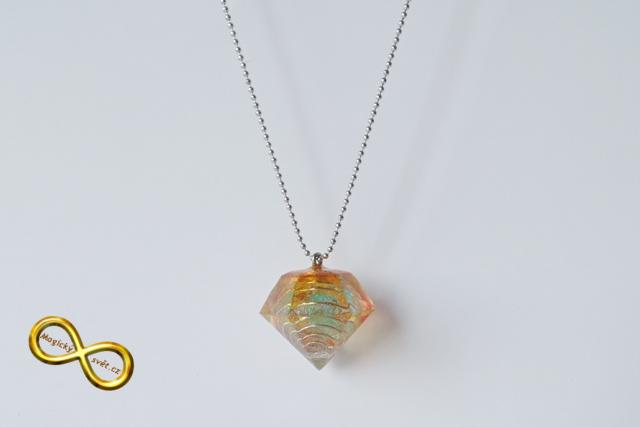 Náhrdelník "Resin" tvar diamant naoranžovělý se spirálou