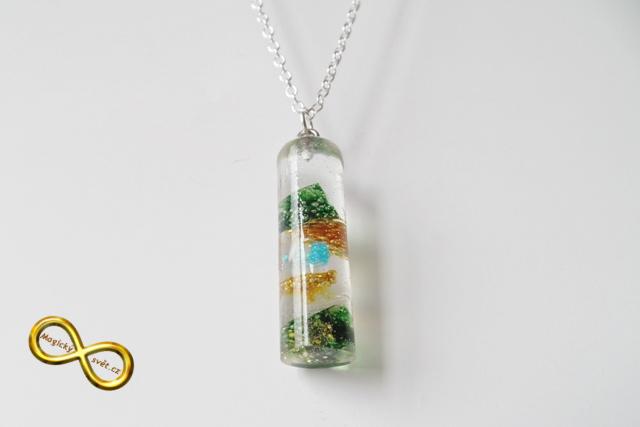 Náhrdelník "Resin" tvar válec žluto-zelený