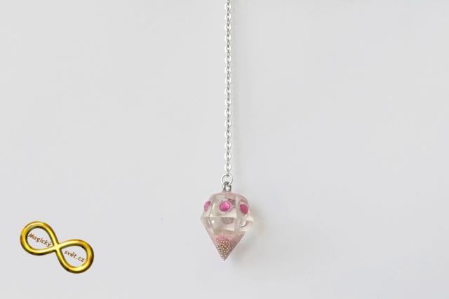Kyvadlo "Resin" čiré s růžovým zdobením s návodem