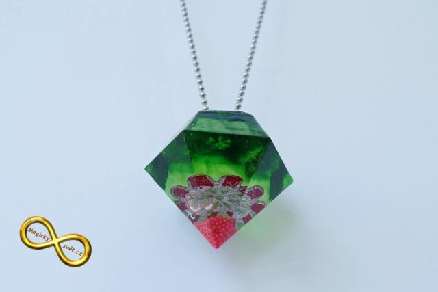 Náhrdelník "Resin" tvar diamant zeleno-růžový