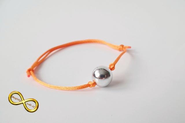 Náramek neon oranžový s korálkou - střední