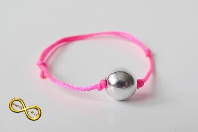 Náramek neon růžový s korálkou
