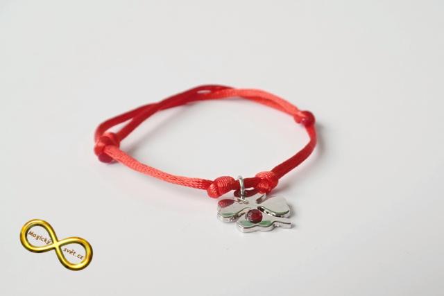 Náramek Kabbalah červený se čtyřlístkem - velký