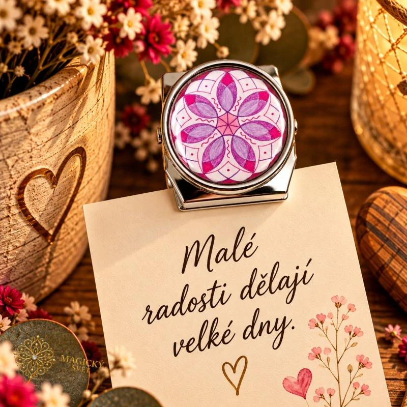 Kovový klip – mandala s poselstvím "Opojení inspirací"