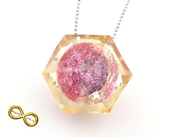Náhrdelník "Resin" tvar diamant růžovo-fialový