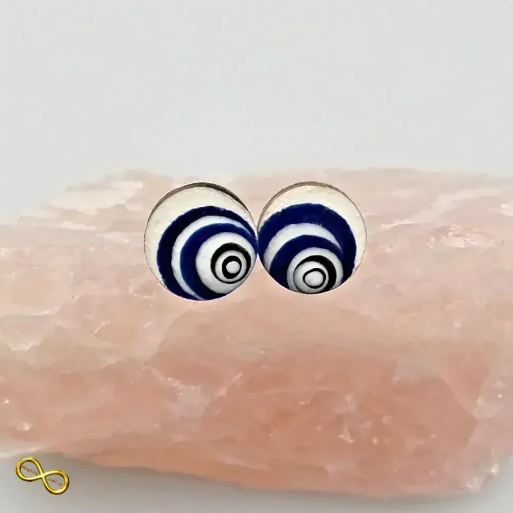 Náušnice dřevěné bílo-modré