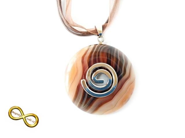 Náhrdelník se středním barevným donutem z Achátu - hnědý