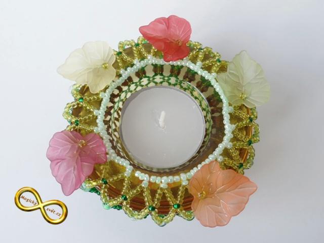 Svícínek na čajovou svíčku korálkový podzimní