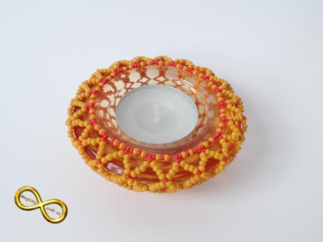 Svícínek na čajovou svíčku korálkový oranžový