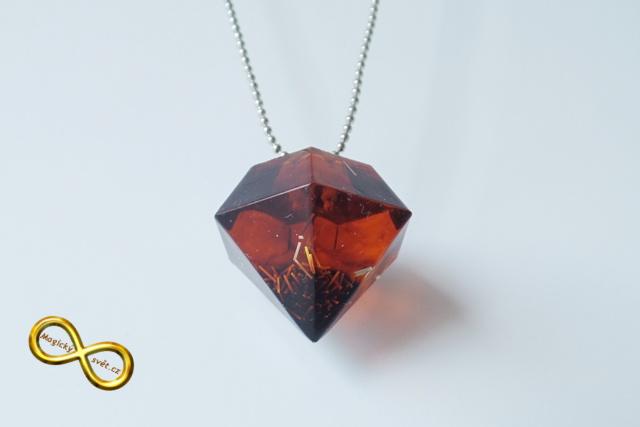 Náhrdelník "Resin" tvar diamant hnědý