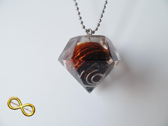 Náhrdelník "Resin" tvar diamant hnědý se spirálou