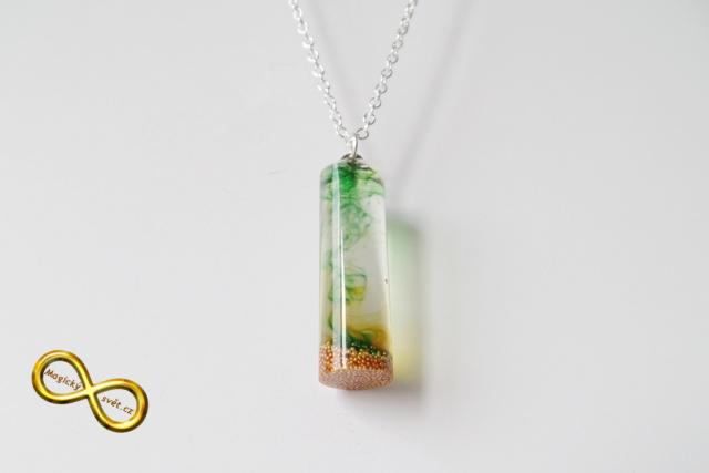 Náhrdelník "Resin" tvar válec žluto-zelený