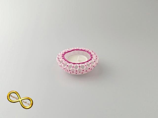 Svícínek na čajovou svíčku korálkový růžový